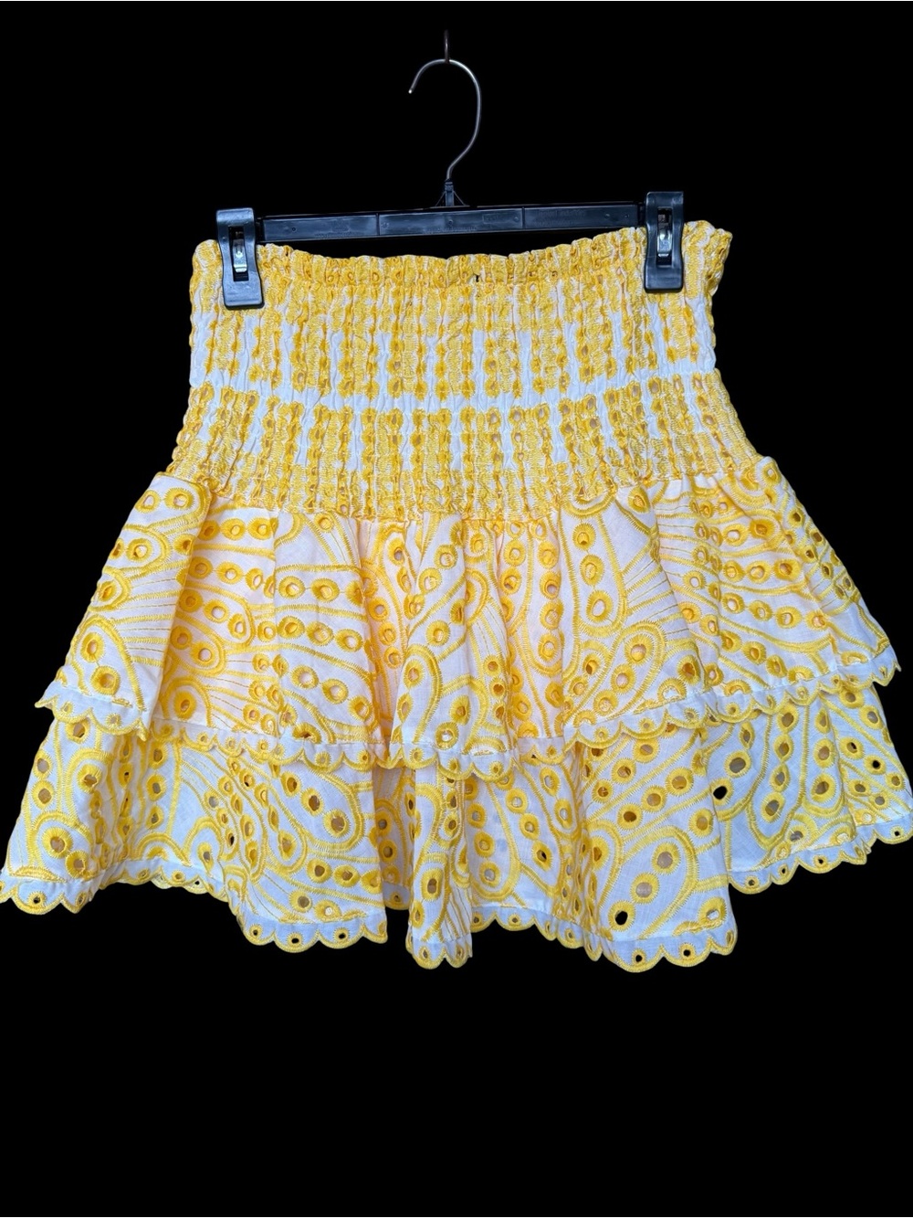 Ontwelfth Sunshine Yellow Tiered Eyelet Mini Skirt Size Large - Picture 6 of 6